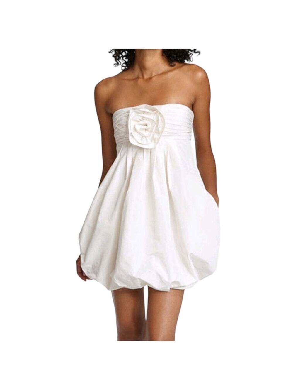 BCBG MaxAzria Bubble Hem Strap-Optional Ivory Dress with Rosette Size 4 NWT